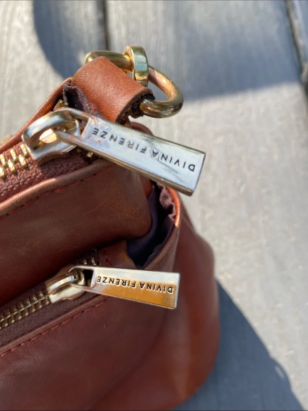 Divina Firenze Lilla Leather Crossbody Purse Cognac Brown Italian Leather Bag